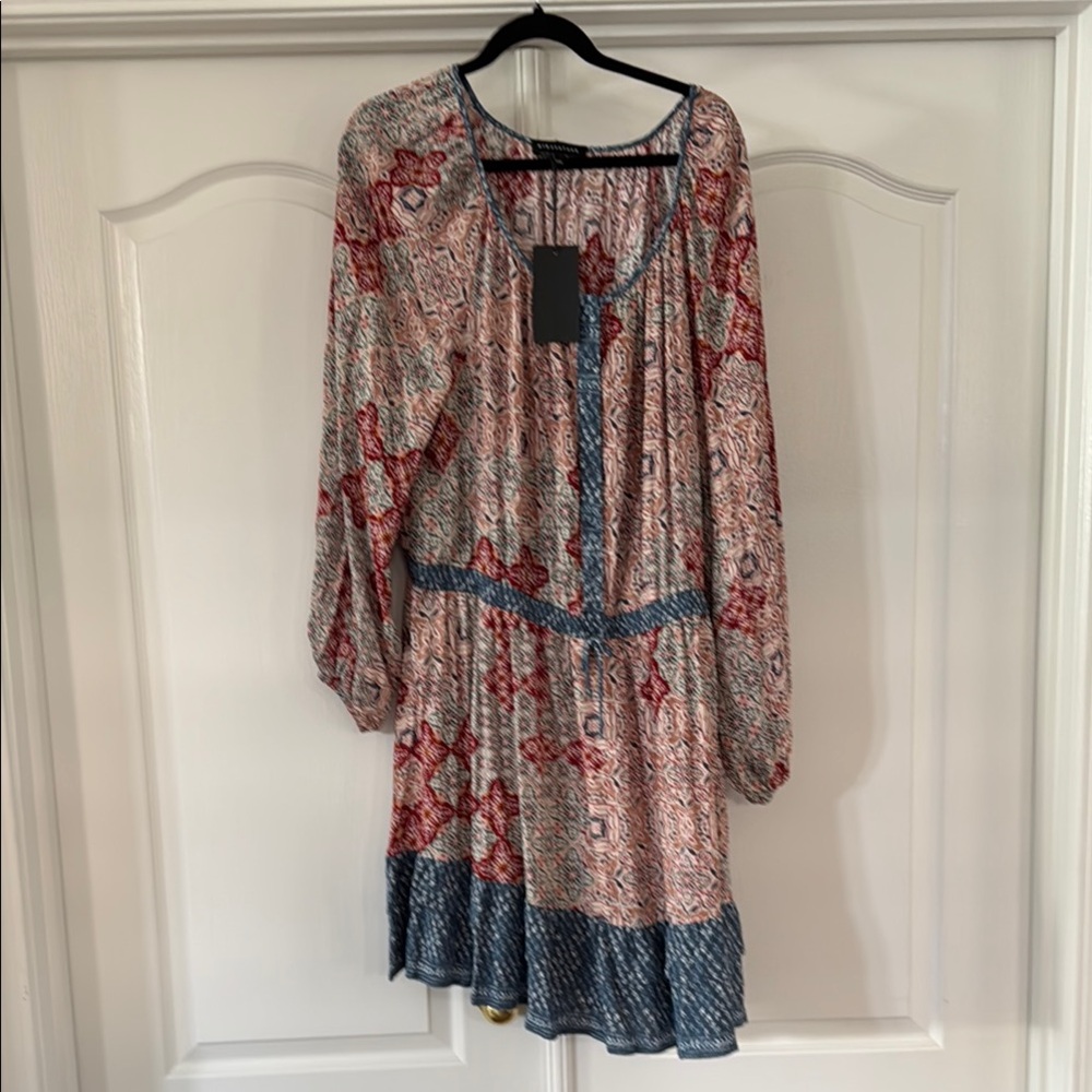 Gibsonlook Pink and Red Ruffled Tiered Sundress with Bishop Sleeves